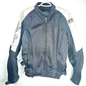 🔴 Speed and Strength Motorcycle Jacket Women's Sz L Black‎ White Mesh Back Armor